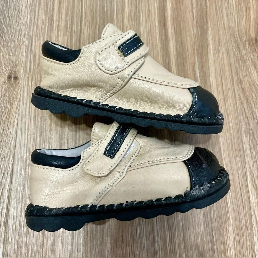 Bugaboo Toddler Leather Hook & Loop Shoes Tan Black Size 6